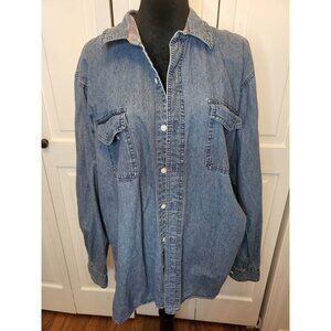 Vintage 90s Levi Strauss Denim Button Up Shirt Plaid XL Western Retro Cottage